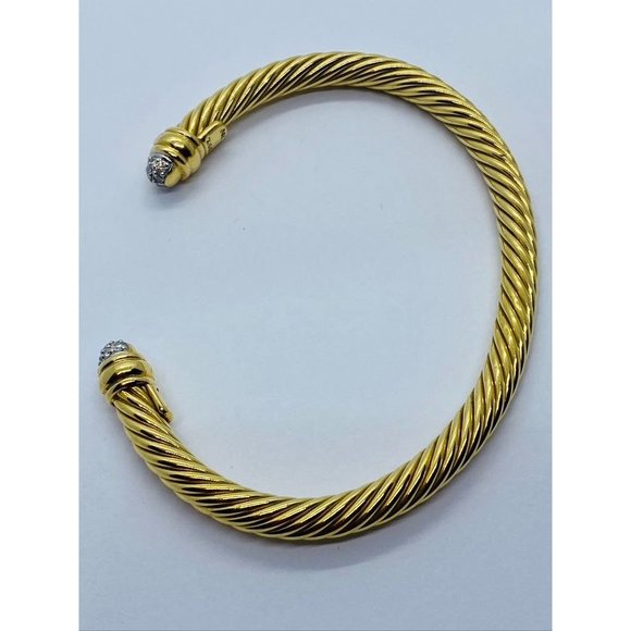 SOLD!!! DAVID YURMAN 18K YELLOW GOLD AND DIAMOND CLASSIC CABLE BANGLE - Picture 5 of 11